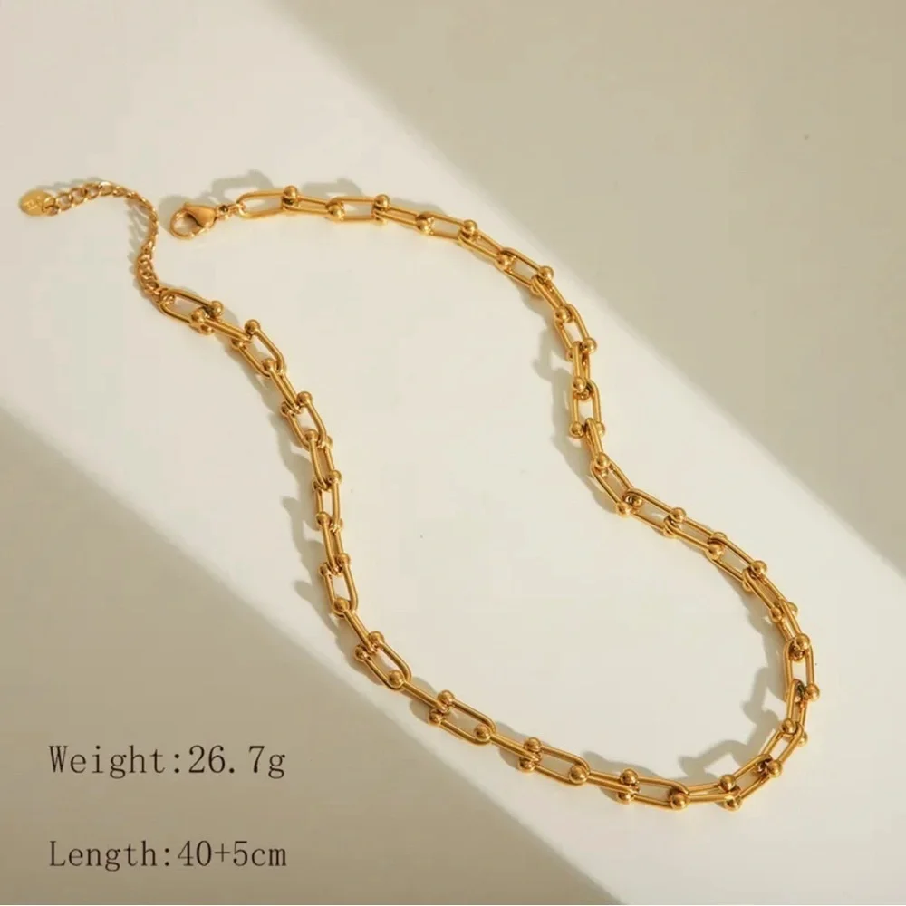 18K Gold plated stainless steel paperclip necklace - Picture 1 of 2